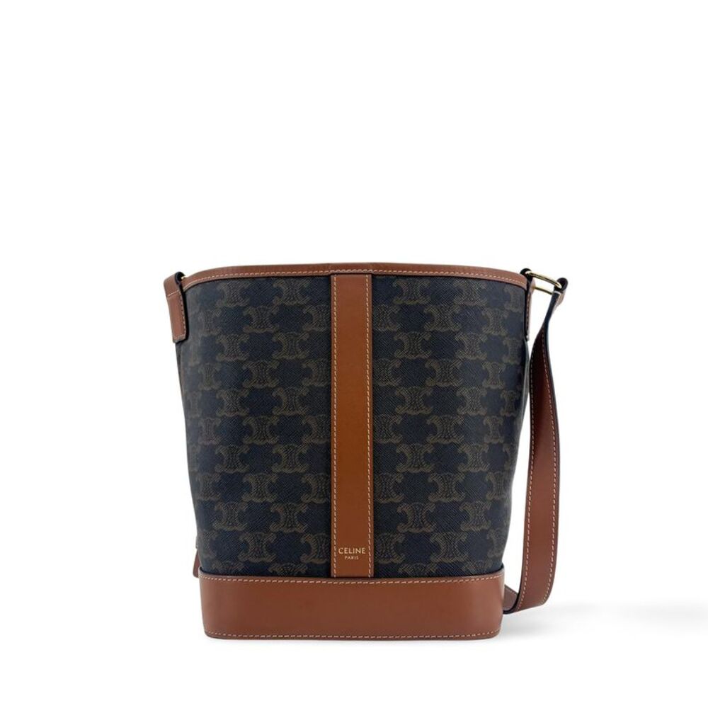 Celine Triomphe Canvas Small Bucket Bag Tan